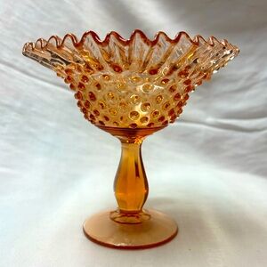 Fenton pink hobnail pedestal candy dish .